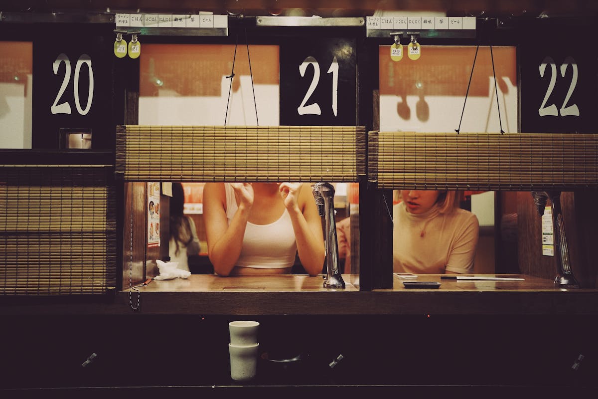 Ramen restaurant dining booths in Shibuya Tokyo