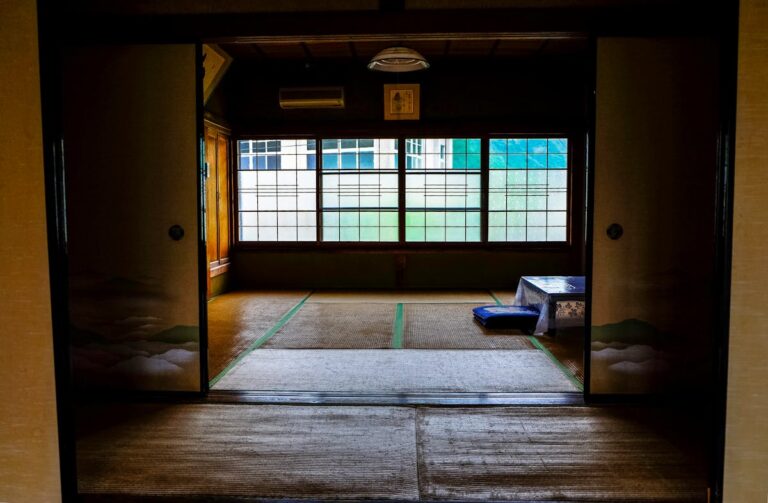 Traditional Japanese ryokan room with tatami flooring