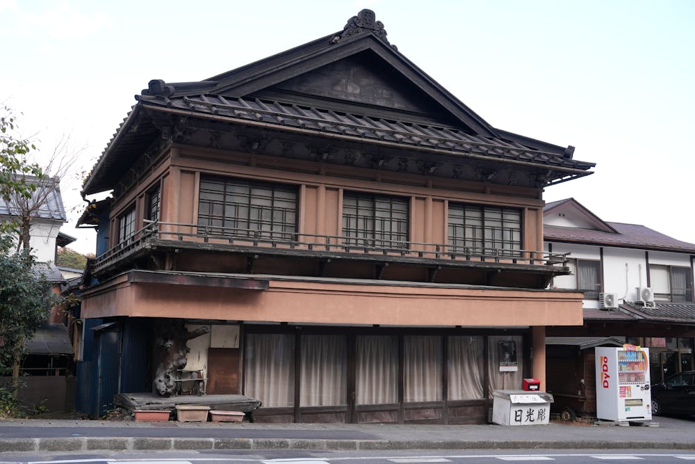 Wooden building on quiet street in Nikko Tochigi