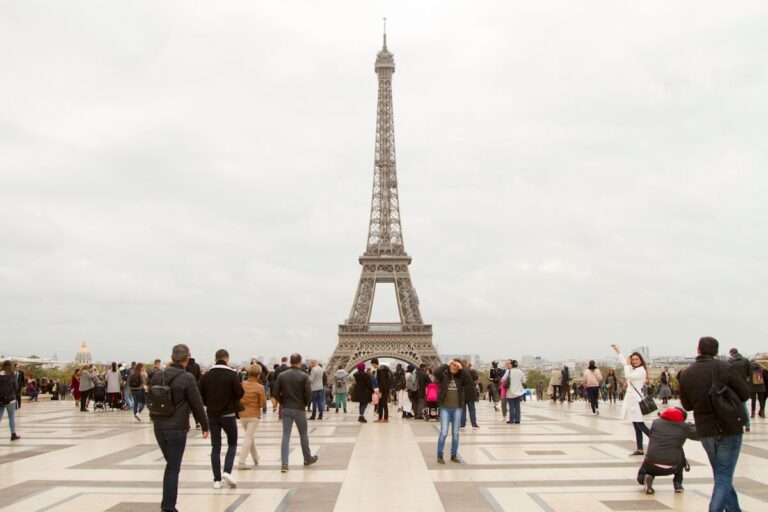 Eiffel Tower in Paris with tourists