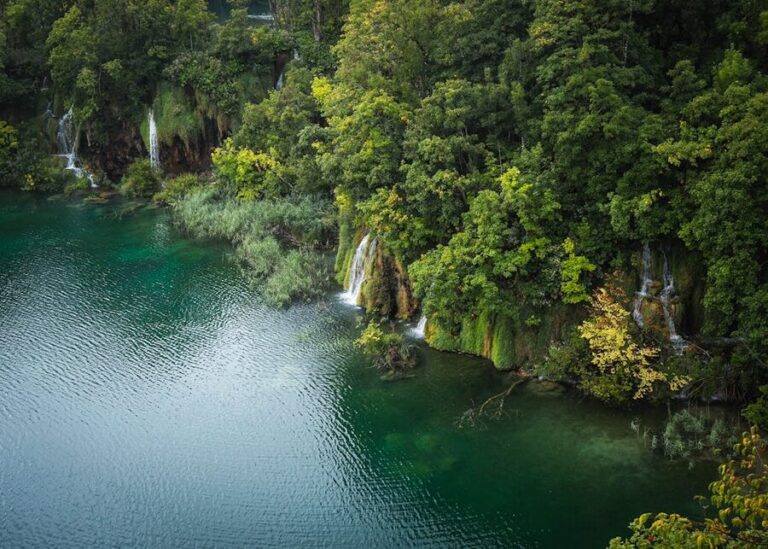 Waterfalls and turquoise waters in Plitvice Lakes Croatia