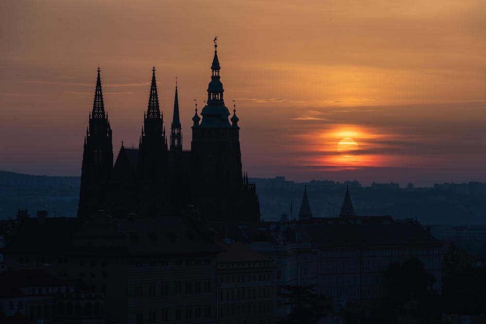 Prague Castle silhouette at sunset