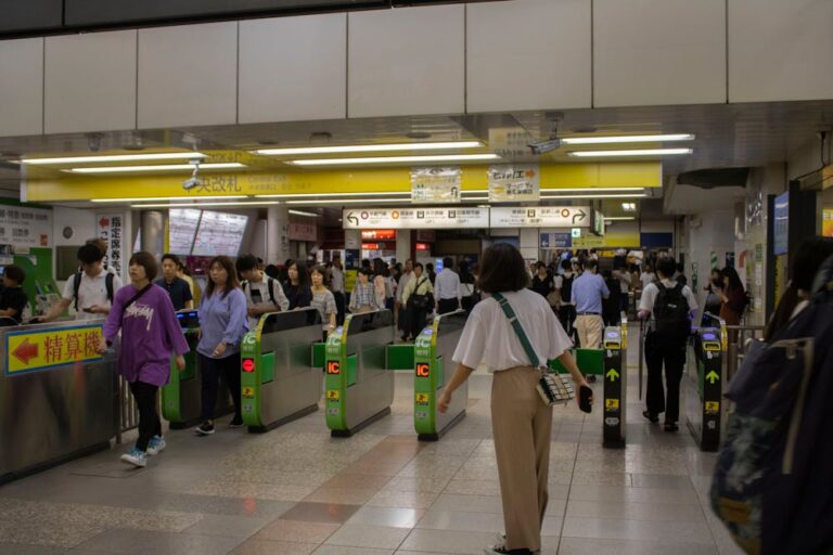 Commuters passing through Tokyo subway station