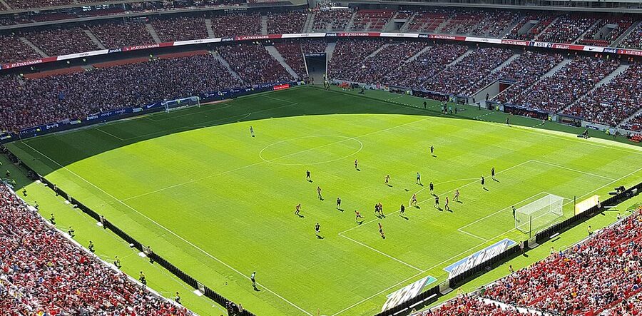 Red seats and stands at Atletico Madrid Metropolitano stadium