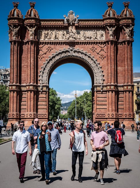 Arc de Triomf with tree-lined promenade in Barcelona