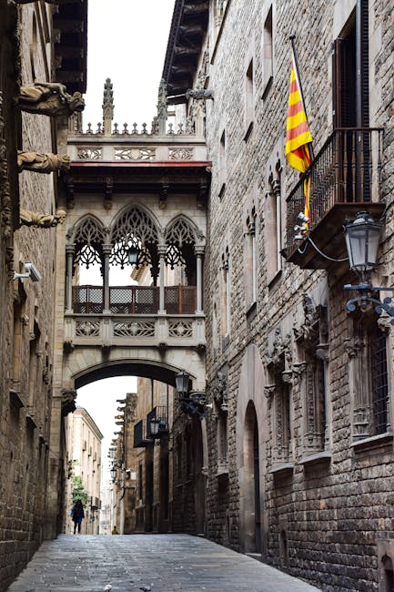 Catalan medieval street in Barcelona old town
