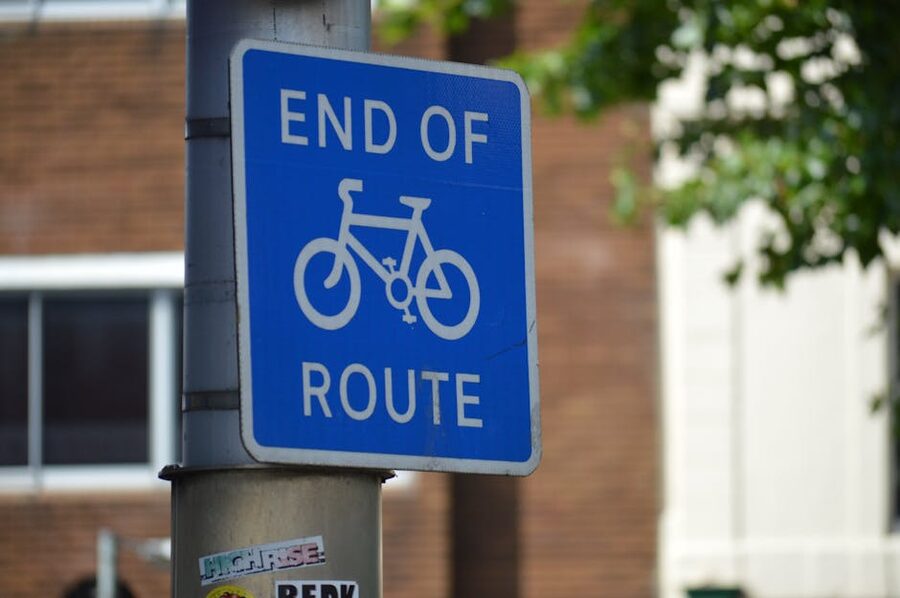 Cycling route sign marking a bike lane in Barcelona