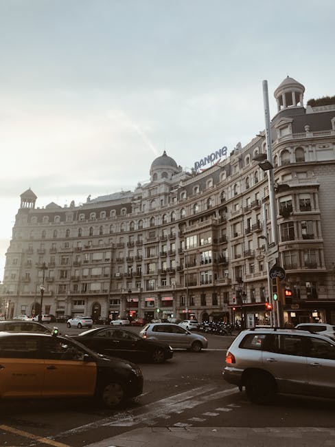 Passeig de Gracia illuminated in the evening Barcelona
