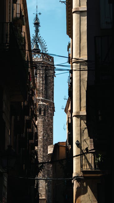 Narrow atmospheric street in Barcelona Gothic Quarter