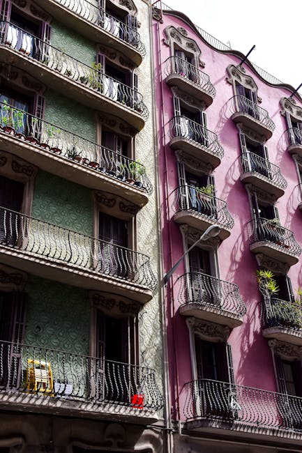 Ornate Modernisme apartment building facade in Barcelona