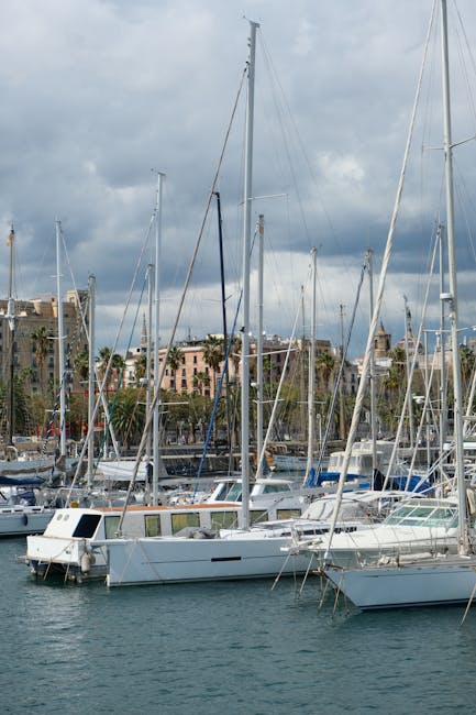 Boats moored in Port Vell marina Barcelona