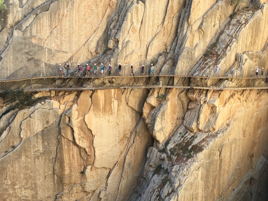 Adventurers walking Caminito del Rey path