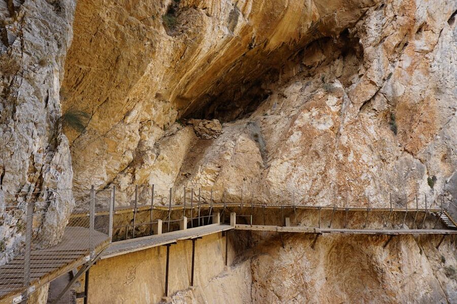 Cliffside walkway in rocky gorge