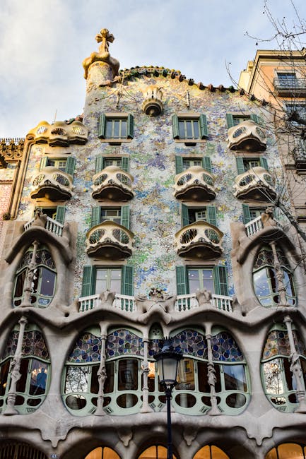 Ornate Casa Batllo facade on Passeig de Gracia Barcelona