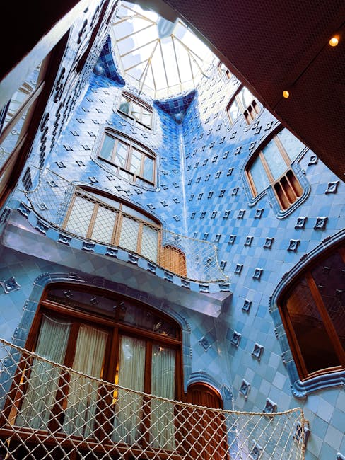Blue-tiled patio courtyard inside Casa Batllo