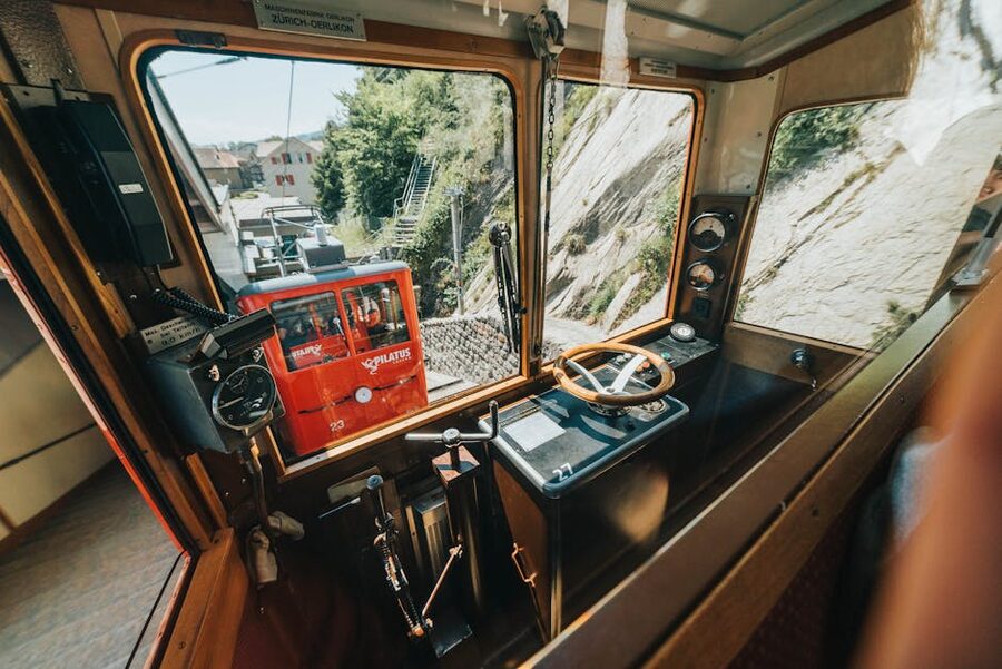 Cogwheel rack railway train climbing mountain