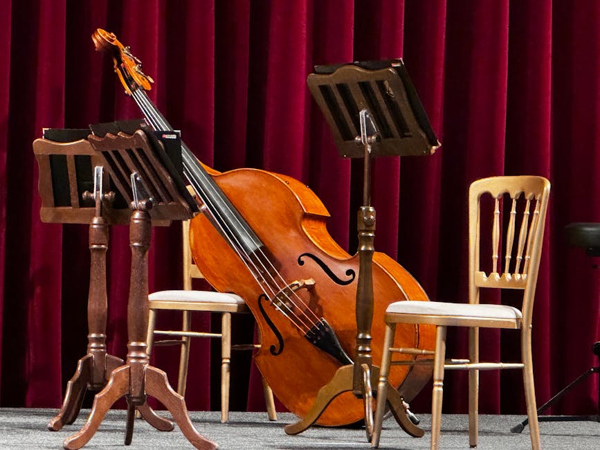 Concert hall stage with red curtain