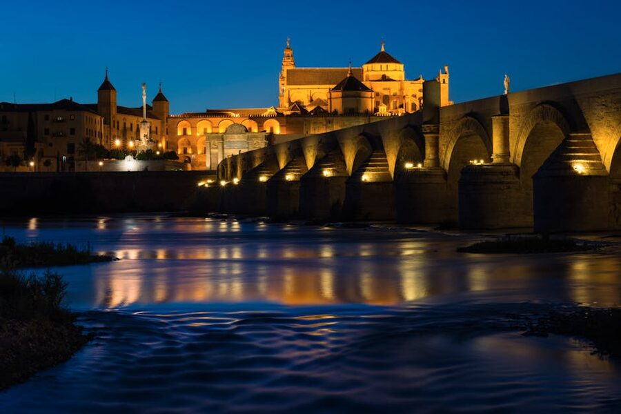 Cordoba Roman Bridge and Mezquita at night