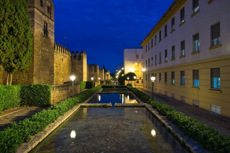 Cordoba historical walls illuminated at night