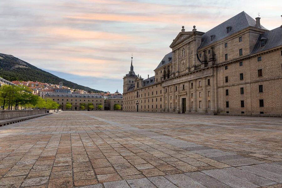 El Escorial monastery in brown stone near Madrid