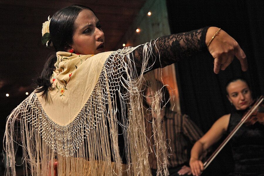 Spanish flamenco dancer in traditional attire