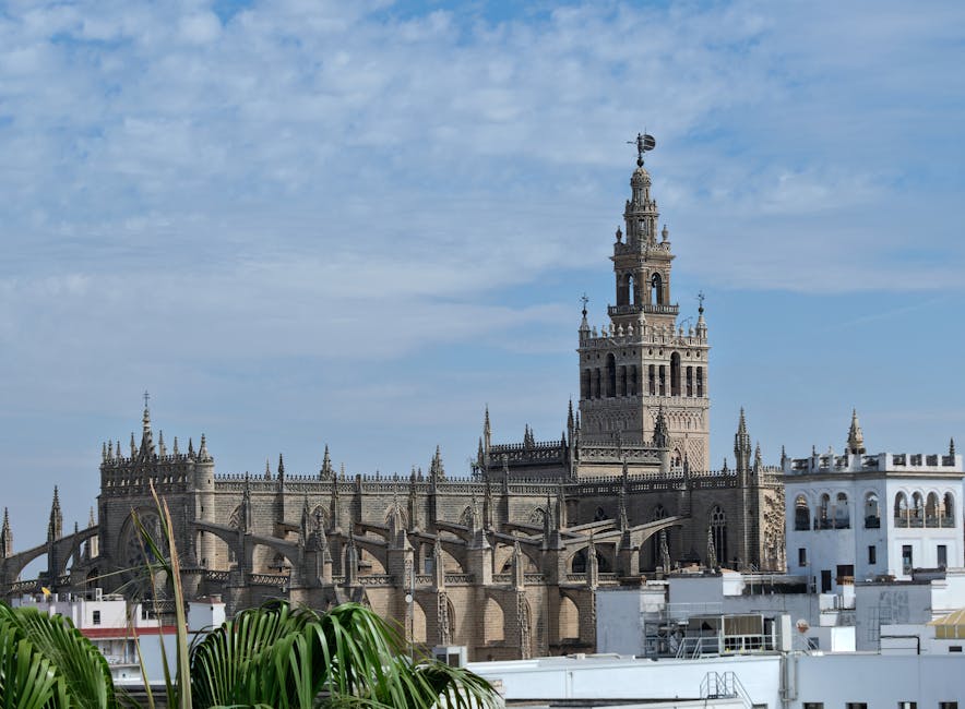 Giralda Tower under blue sky in Andalucia
