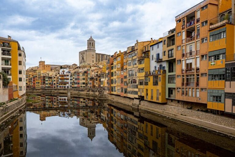 Colourful houses lining the River Onyar in Girona Spain