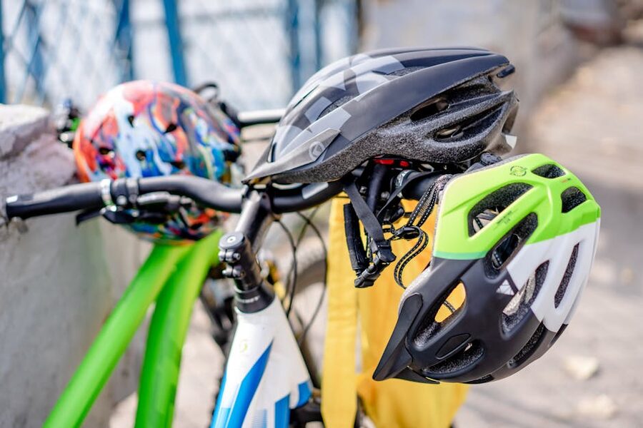 Cyclist wearing a safety helmet before riding