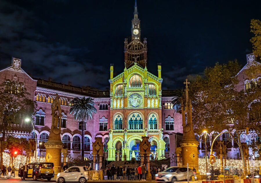 Ornate exterior of Hospital de Sant Pau Modernista building in Barcelona
