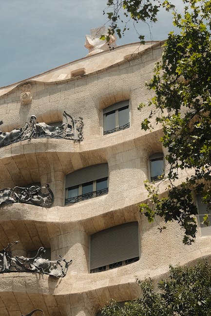 Wavy stone facade of La Pedrera Casa Mila in Barcelona