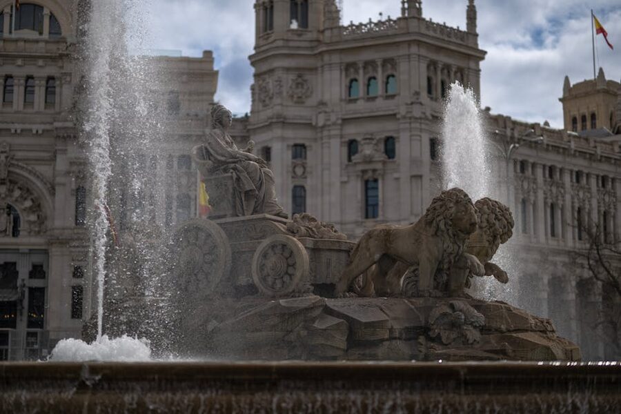 Cibeles Fountain illuminated in the Plaza de Cibeles Madrid