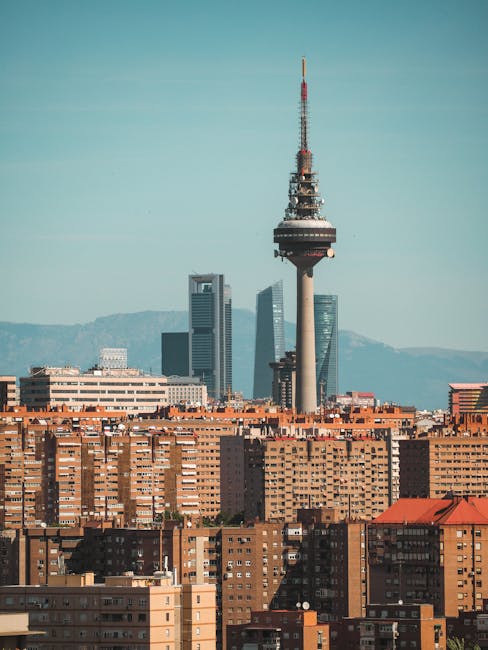 Madrid city skyline with modern and historic buildings