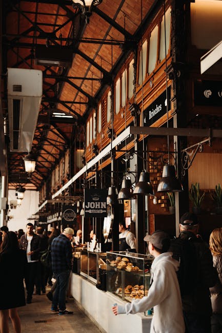 Interior of Mercado San Miguel gourmet food market in Madrid