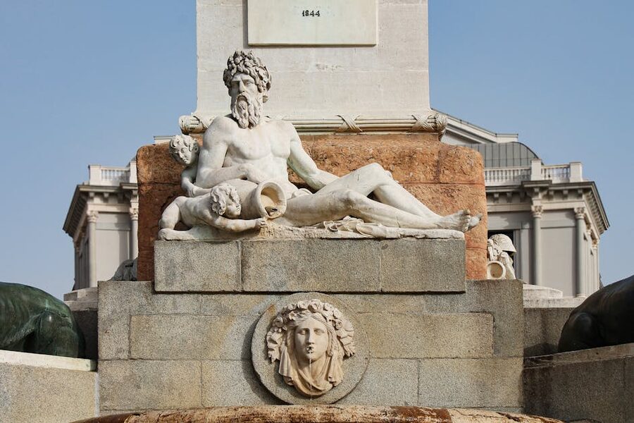 Fountain of Neptune with chariot statue in Madrid