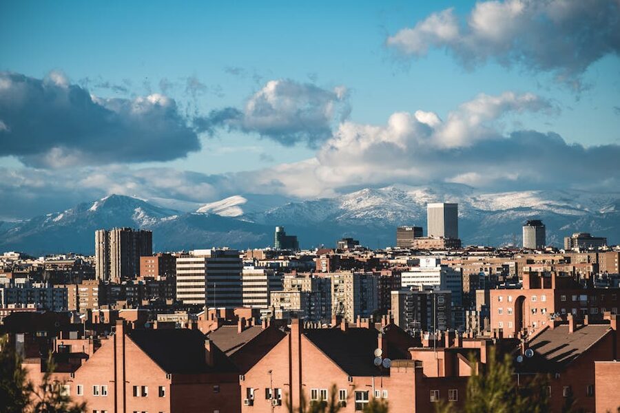 Madrid skyline with Sierra de Guadarrama mountains