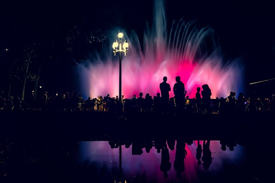 Magic Fountain of Montjuic illuminated at night Barcelona