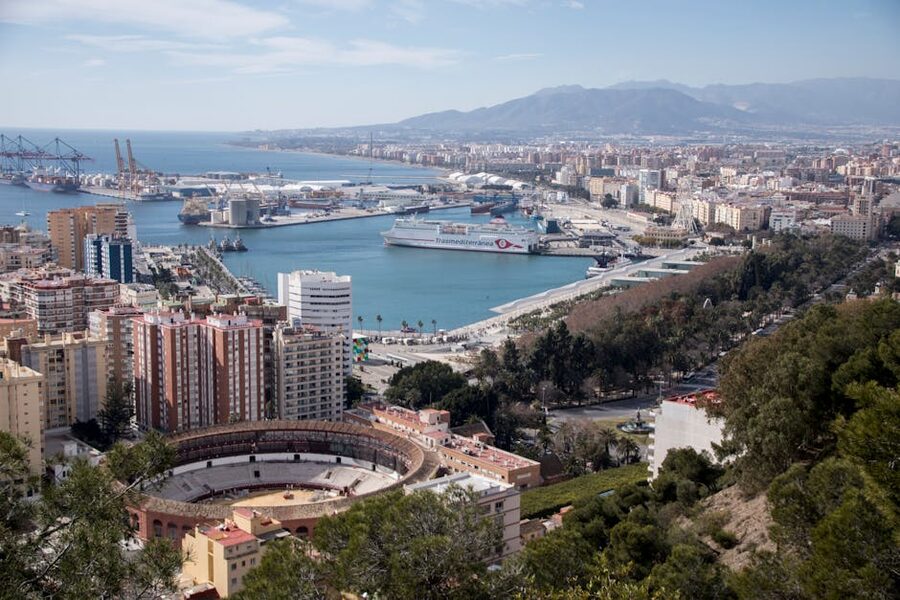 Malaga port coastline aerial view