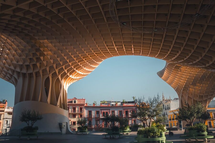Metropol Parasol in Seville plaza evening