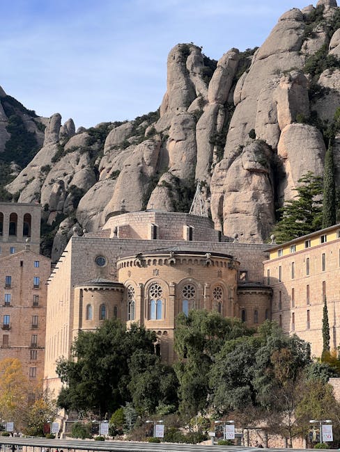 Montserrat monastery perched on dramatic serrated mountain in Spain