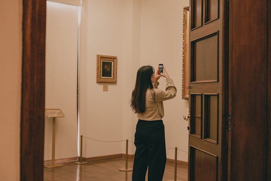 Museum visitor photographing artwork