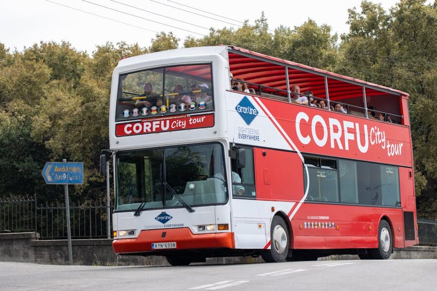 Open-top tour bus in Corfu