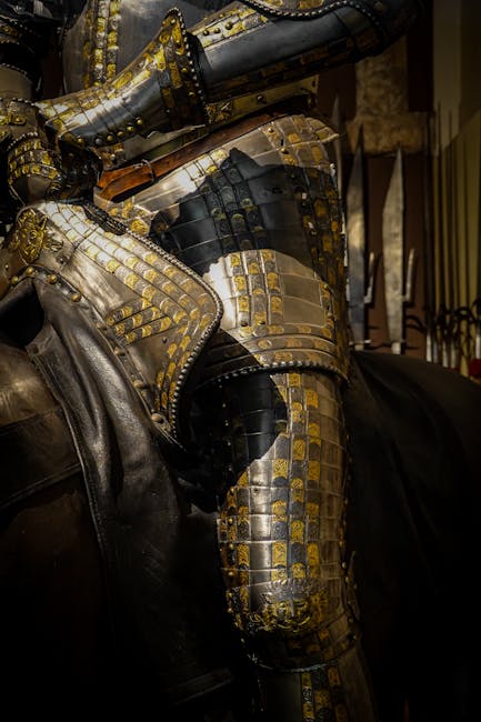 Medieval armour and weapons displayed in a palace armoury