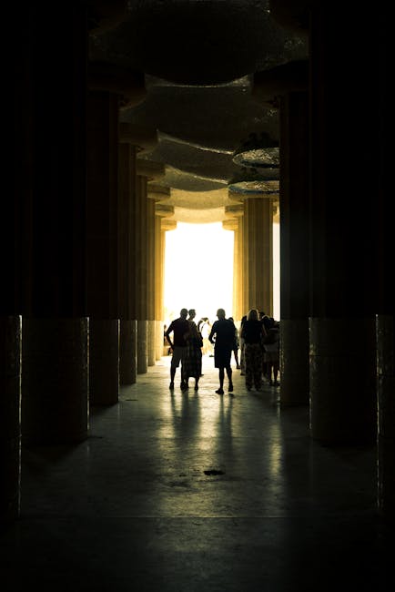 Doric columns in the hypostyle hall at Park Guell Barcelona