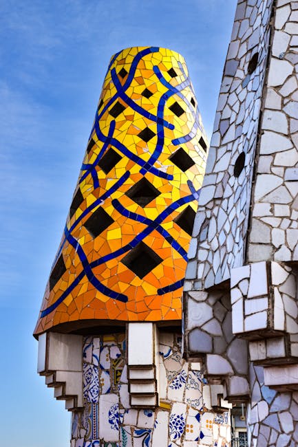 Sculptural detail at Park Guell designed by Gaudi