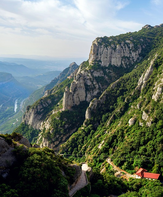 Dramatic cliff road and panoramic mountain view at Montserrat
