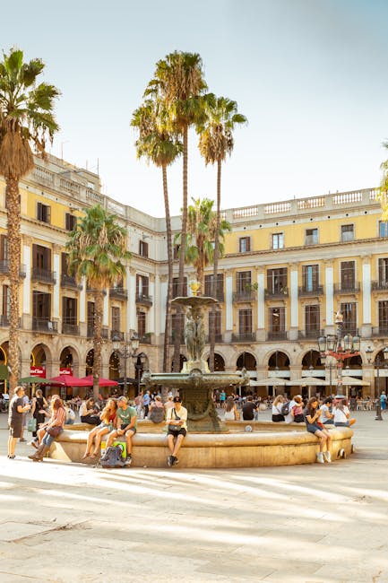 Placa Reial square in Barcelona at night