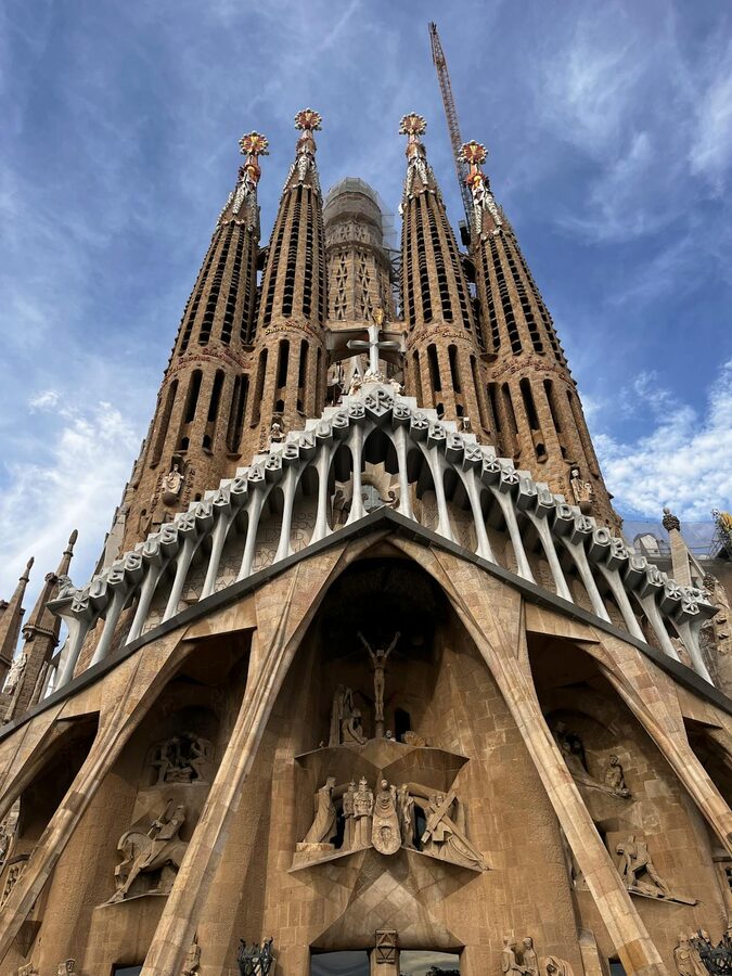 Sagrada Familia basilica exterior on a clear sunny day in Barcelona