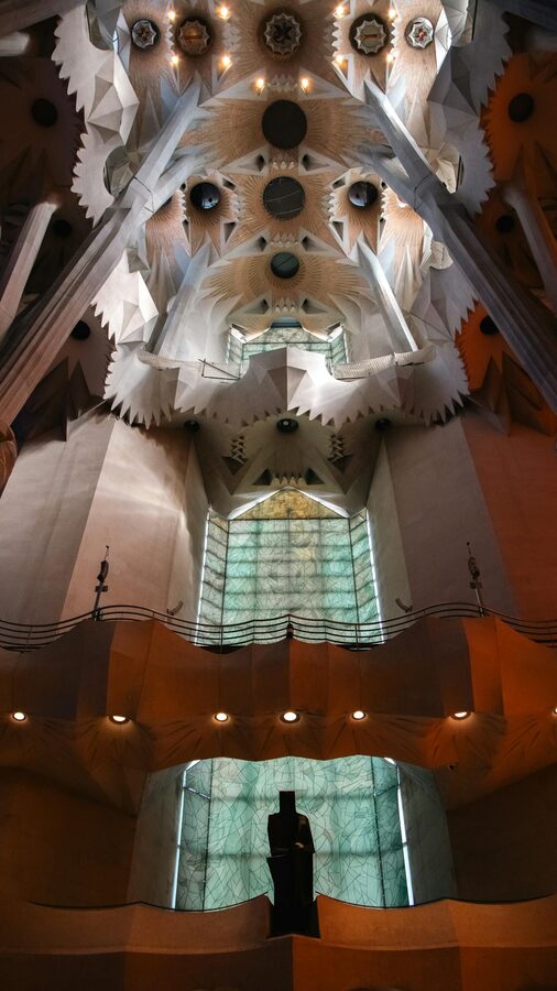 Geometric patterns and shapes in the interior ceiling of Sagrada Familia