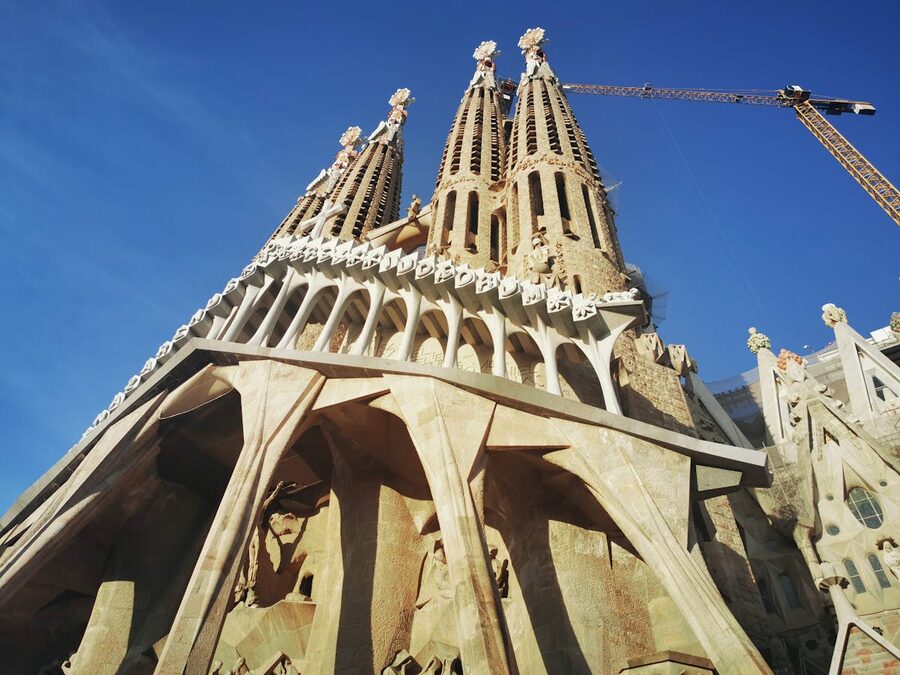 Angular sculptural figures on the Passion facade of Sagrada Familia