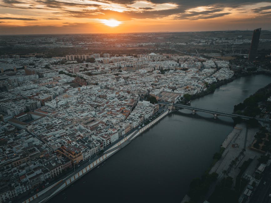 Seville aerial sunset cityscape with Setas